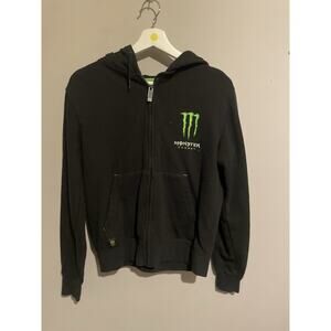 Monster Energy Zip Sweatshirt Hooded Black Front + Back Print Size S